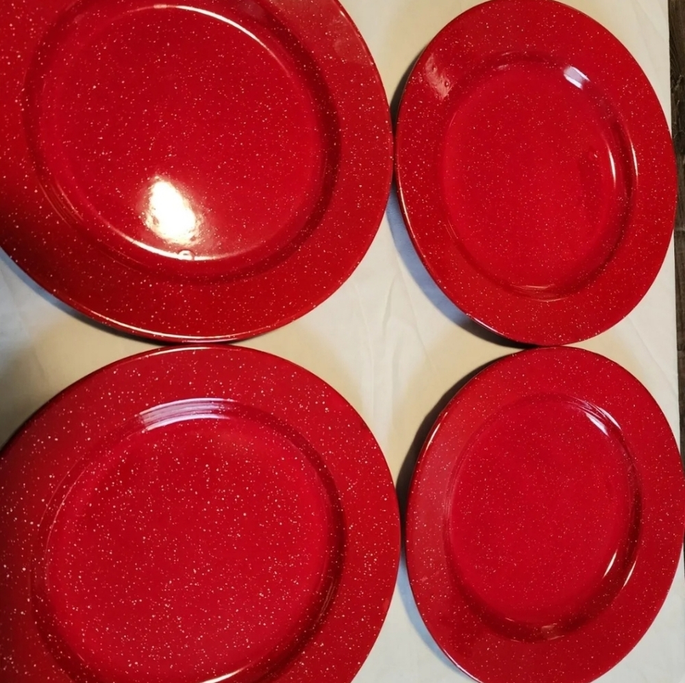 Coleman 12 Piece Red Enamelware Dinnerware Set. - Picture 2 of 4